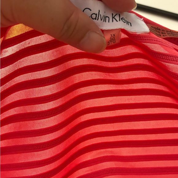 Calvin Klein Size 3x almost sheer 2d stripe shirt in Coral - Picture 4 of 4
